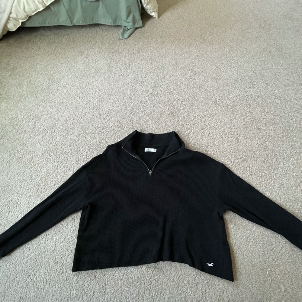 Black Cropped Half Zip Sweater